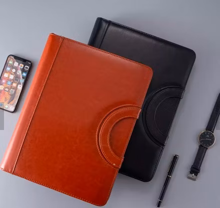 Zippered Padfolio Portfolio Binder, A4 Zipper Leather File Folder with Handle